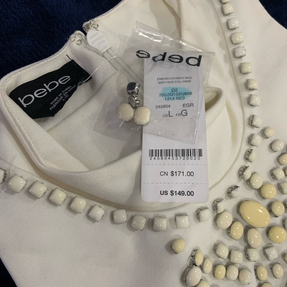 Off White Midi Bebe Dress. Size L - Picture 2 of 5